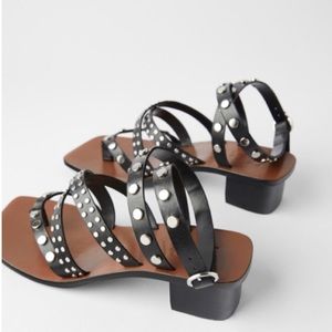NEW ZARA LEATHER STUD SANDALS